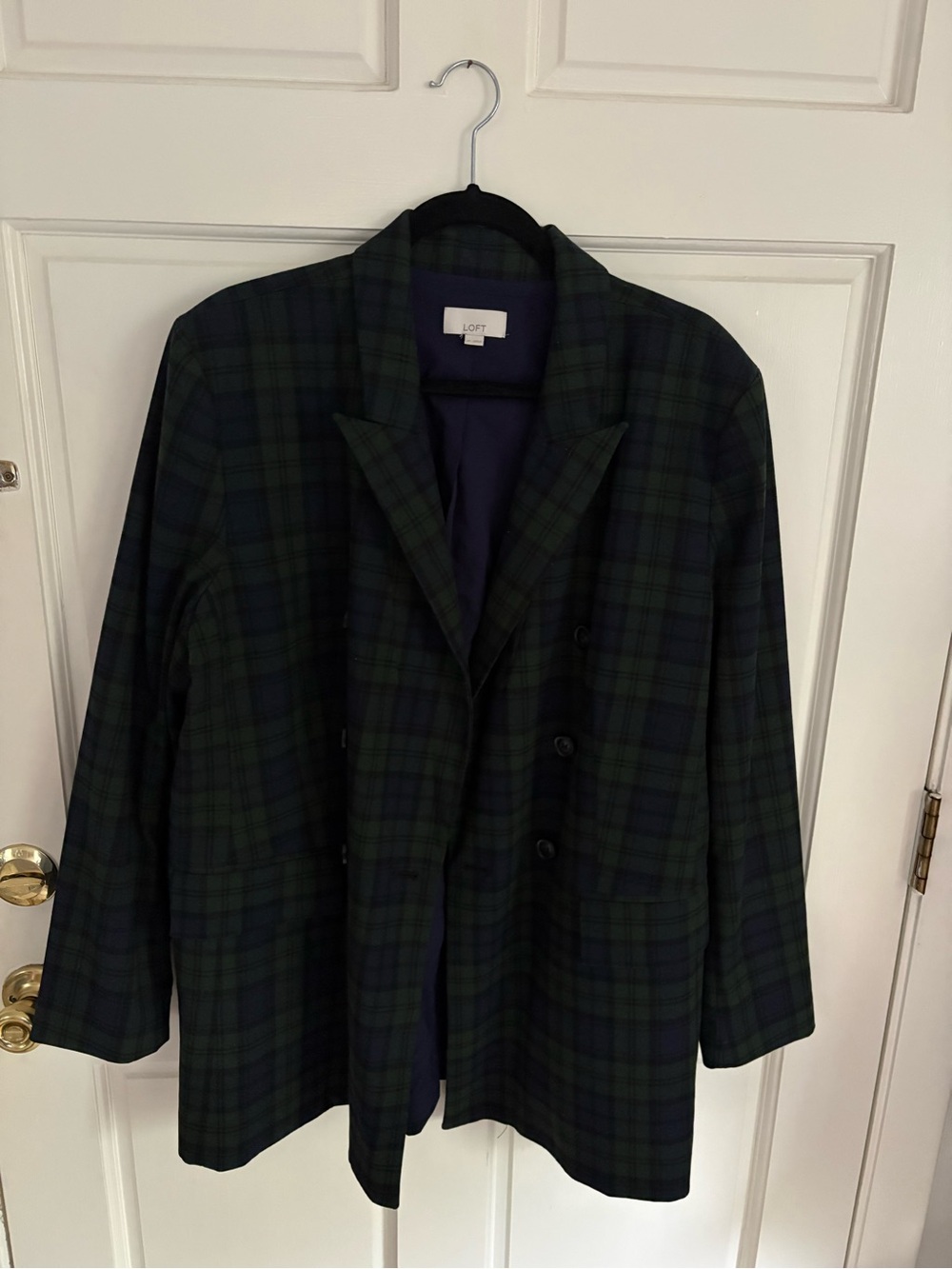 LOFT Green & Navy Plaid Blazer Jacket